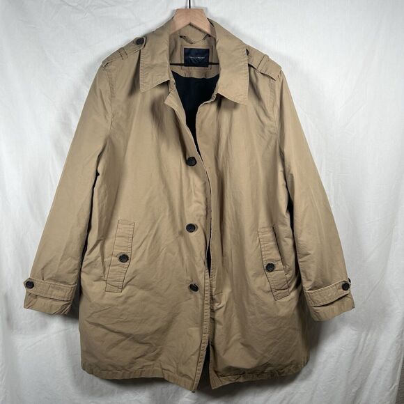 Tommy Hilfiger Mens Khaki Trench Coat Rain Coat Removable Liner Size XL